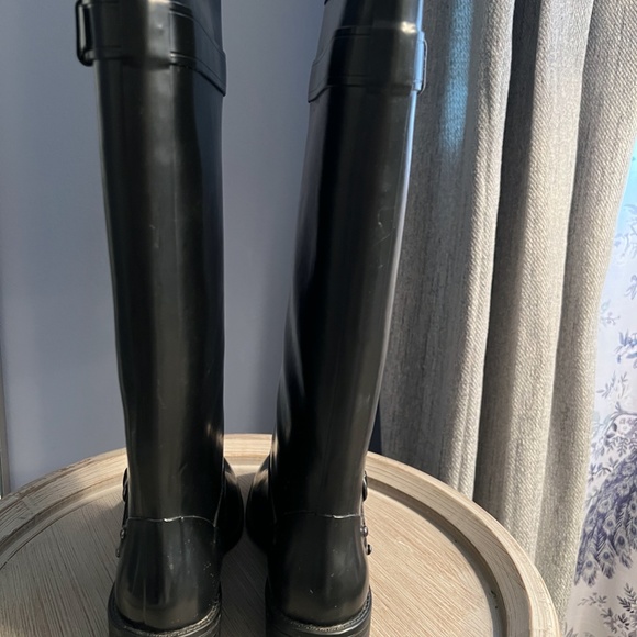 Cole Haan Black Rain Boots with Silver Buckles - Picture 2 of 3